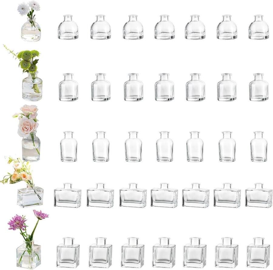 Kleine Glazen Vazen Voor Bloemen Heldere Bloemenvaas Set Van 40 Chique Bud Vases Voor Decoratie Moderne Mini Vaas Voor Eettafel Decoratie Decoratieve Vaas Voor Bruiloft Tafelstukken Glazen Vazen Set