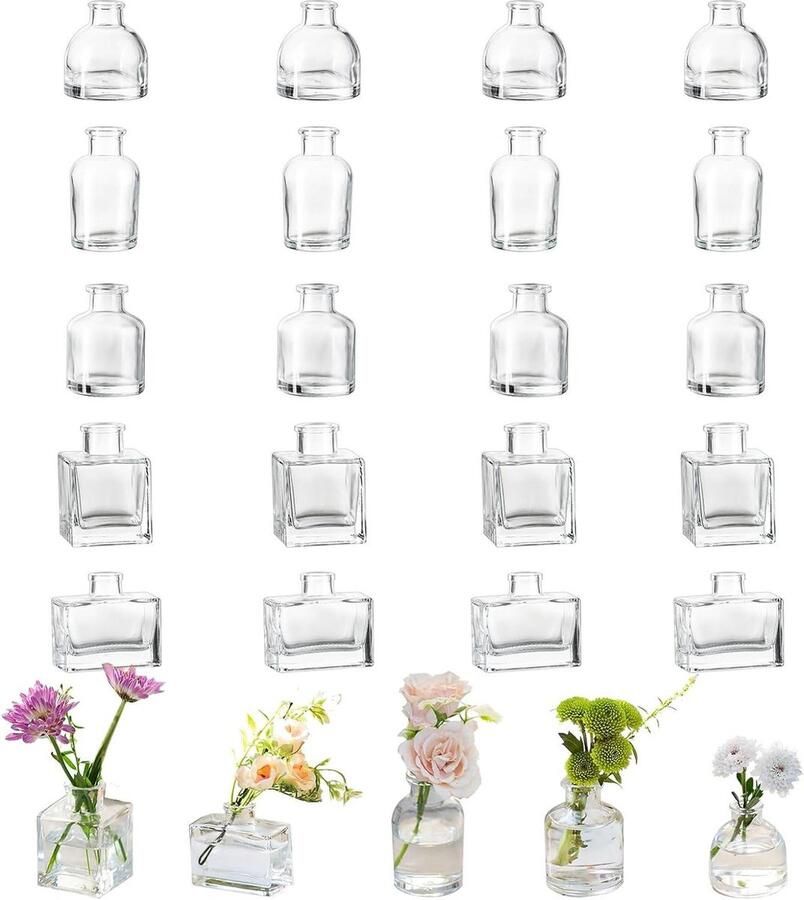 Kleine Glazen Vazen Voor Bloemen Set Van 20 Heldere Bloemenvaas Chique Bud Vases Voor Decoratie Moderne Mini Vaas Voor Eettafel Decoratieve Vaas Voor Bruiloft Tafelstukken