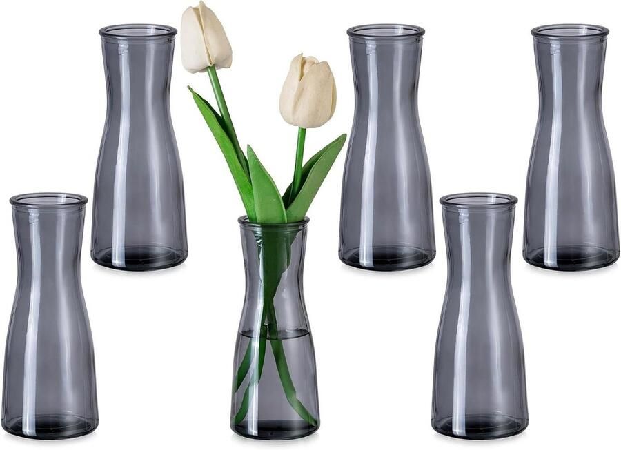 Kleine Glazen Vazen voor Decoratie: Grijze Smalle Glazen Vaas 6 Stuks Minimalistische Bloemenvaas Moderne Decoratieve Vaas voor Woonkamer Bruiloft Feest Eettafel Centrepiece