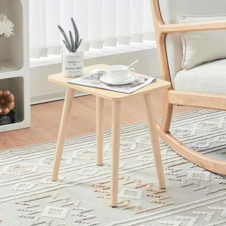 Kleine houten bijzettafel salontafel voor woonkamer en slaapkamer nachtkastje theetafel banktafel balkon tafel bloemenstandaard 40 x 30 x 43 cm naturel