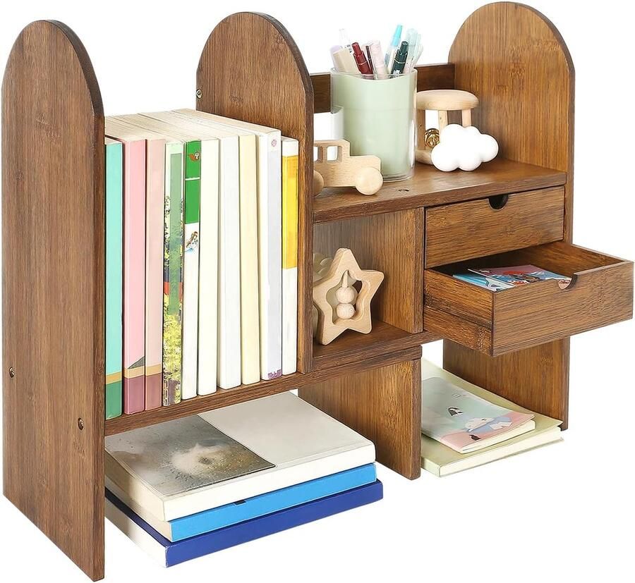Kleine Houten Bureau Organizer Verstelbare Plank voor Kantoorbenodigdheden Bamboe