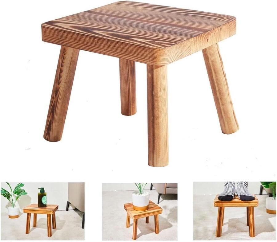 Kleine houten kruk mini-hoektafel plantenstandaard opstapkruk voor kinderen verwijderbare draagbare voetsteun kleine bijzettafel voor kamerplanten slaapkamer nachtkastje keuken natuurlijk houten meubelstukken. Houten kruk