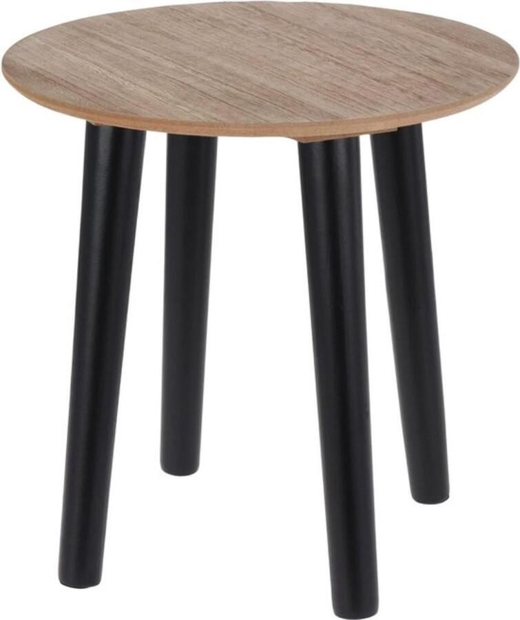Kleine houten salontafel bijzettafel met zwarte poten rond 30 x 30 cm Scandinavische stijl plantenkruk natuurkleuren zwart
