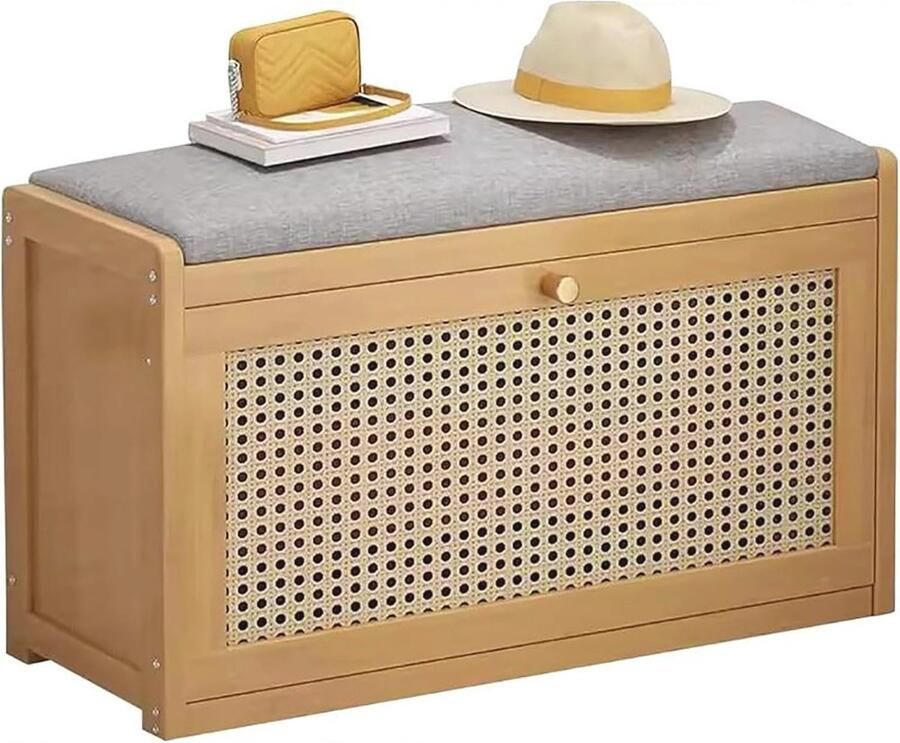 Kleine instapbank met schoenenrek Bamboe tweelaags schoenenrek met comfortabele zitting voor gang slaapkamer en woonkamer (70 x 25 x 45 cm) - Foto 2