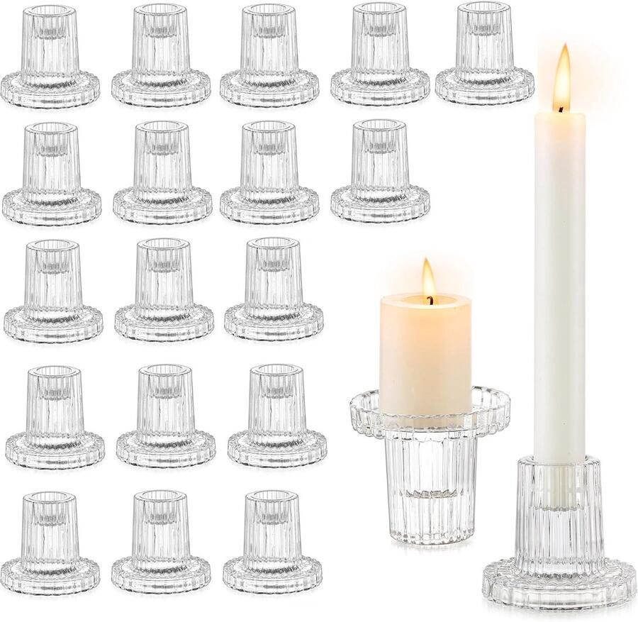 Kleine Kandelaars Heldere Taper Kaarsenhouder Set Van 20 Kristallen Glazen Kandelaars Voor Tafels Geribbelde Kandelaars Voor Bruiloft Centrumstuk Feestdecoraties