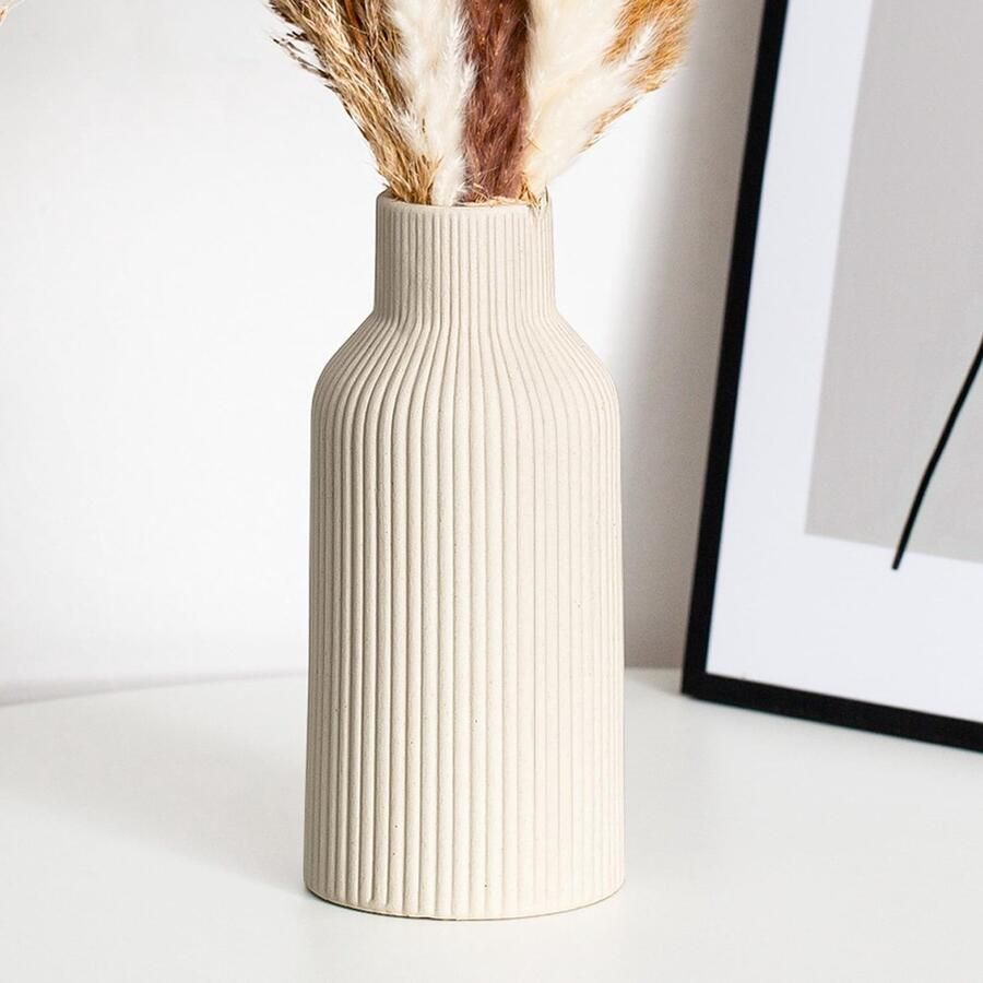 Keramische vaas voor pampasgras Kleine vaas voor decoratie in eettafel boekenkast schoorsteenmantel etc. Eenvoudige moderne Bohemische stijl (beige) - Foto 2