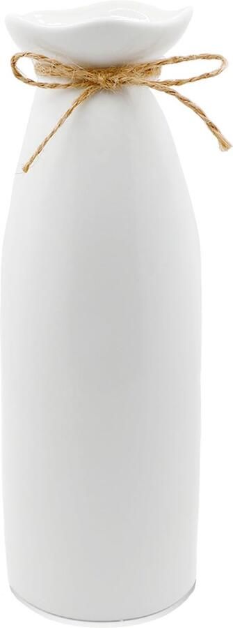 Kleine keramische vaas wit 21 cm hoog handgemaakte bloemenvaas met jute touw moderne vaasdecoratie voor verse bloemen gedroogde bloemen boho-vaas voor thuis woonkamer eettafel kantoordecoratie
