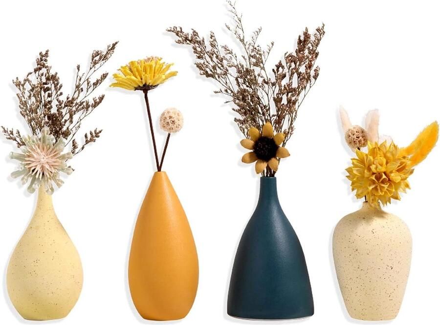 Kleine Keramische Vazen voor Bloemen Decoratieve Vaasenset voor Woonkamer Mini Handgemaakte Vazen voor Tafel Middelpuntdecoratie Moderne Vaas Met Morandi Matte Kleur Set van 4