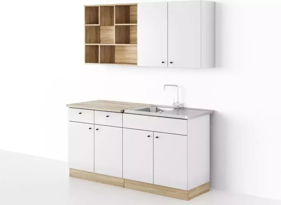 Kleine Keuken Modern 160cm – Mini Keukenblok – Kitchenette met Franke Spoelbak – Goedkope Keukenkast