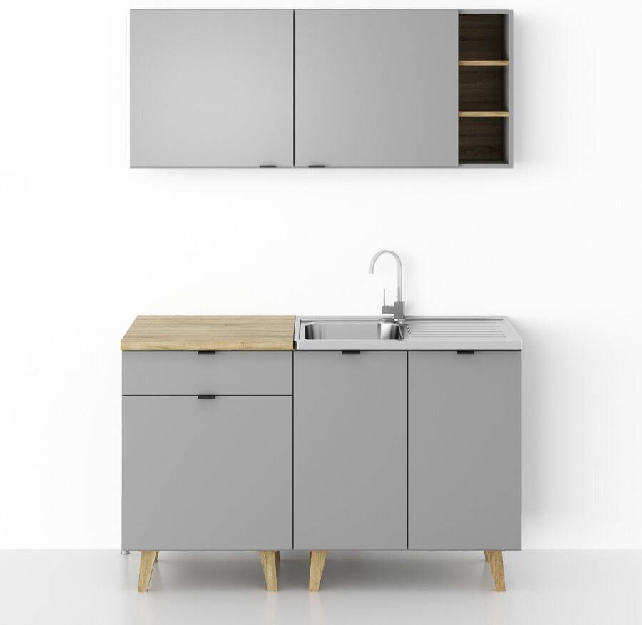 Kleine Keuken Scandinavisch 140cm – Mini Keukenblok – Kitchenette met Franke Spoelbak – Goedkope Keukenkast