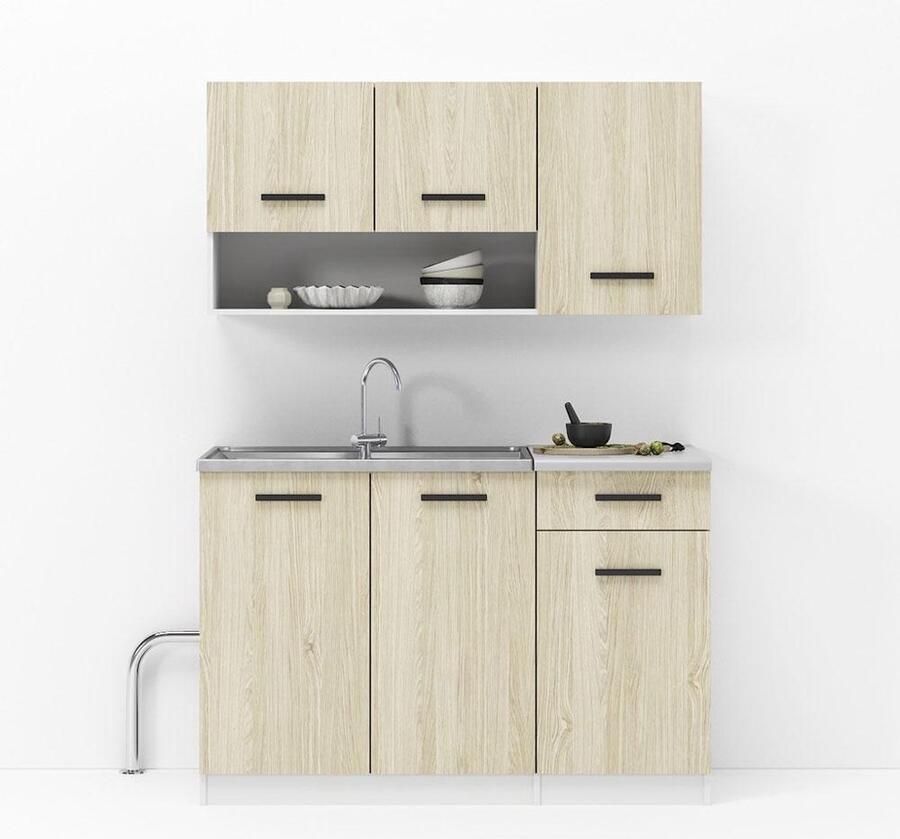 KitchenettesDirect Keukenblok Kleine Keuken Strak 120cm – Mini Keukenblok – Kitchenette met Franke Spoelbak – Goedkope Keukenkast ZA120WE