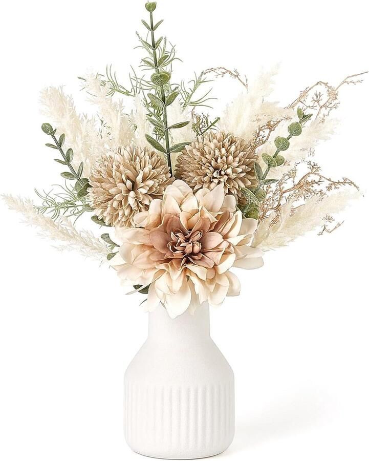 Kleine kunstbloemen keramische vaas 347 cm centerpieces salontafel decor zijden bloemstukken huisdecoratie binnen nepbloemboeket eetkamer keuken bruiloft bruin