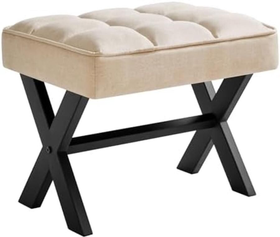 ST TRADING Kleine voetensteun van 30 5 cm vierkante linnen voetenbank met metalen X-poot multifunctioneel als kleine bijzettafel opstapkruk voor woonkamer slaapkamer entree kantoor