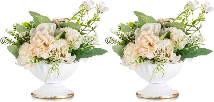 Kleine metalen bruiloft middenstukken urn vaas 2 stuks witte bloemenvaas bloempot voor bruiloft centrepiece tafels trompet vaas voor tuin feest eettafel verjaardag bruiloft decoratie verloving