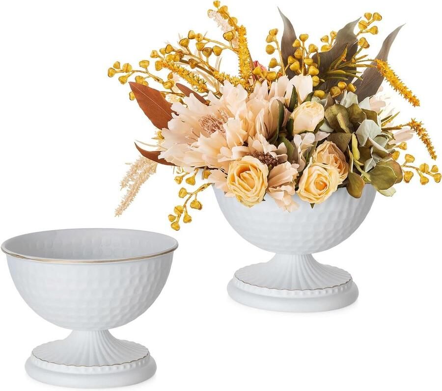 Kleine Metalen Urn Vaas Set van 2 Witte Vaas voor Tafel Middelpunt Vintage Gehamerde Vaas voor Kunstbloemen Verjaardagsfeest Kerstdecoratie