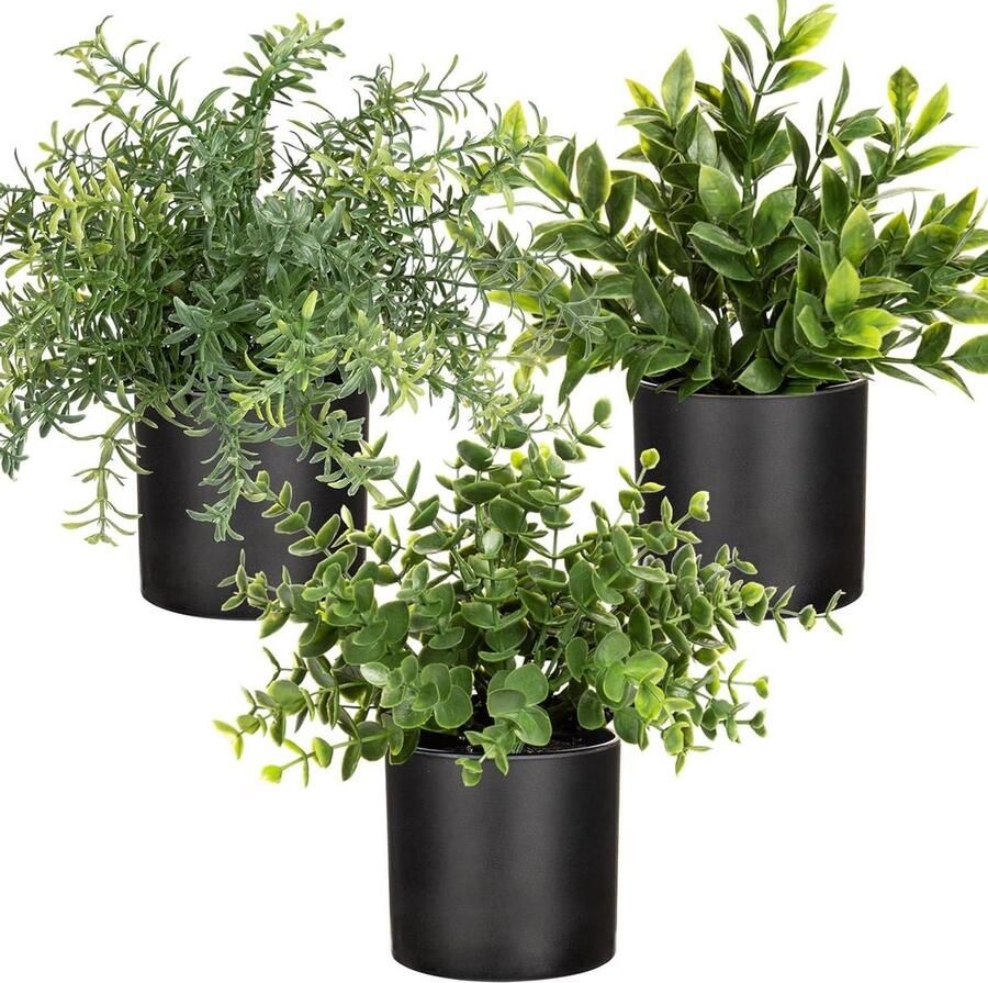 Kleine nepplanten in pot Kunstplanten Set van 3 Faux Eucalyptus Rozemarijn Groene Decoratie voor Thuiskantoor Balkon Bureau Plank Badkamer