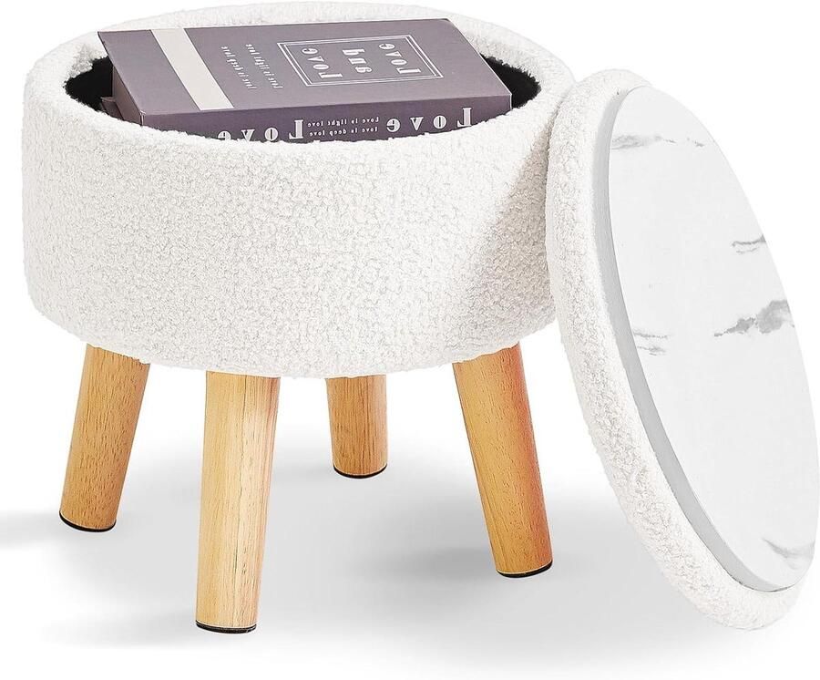 Allecto Plus Opslag Kleine Voetbank Voetsteun Voetenbankje voor Hoge Bedden en Slaapbank Wit WBD006W