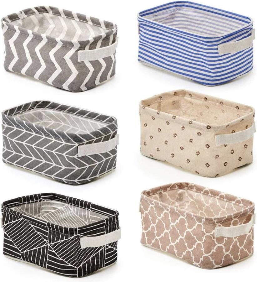 Kleine opvouwbare linnen opbergmand met handgrepen baby stoffeen opbergdoos organizer voor badkamer keuken kinderkamer set van 6 meerkleurig 25 x 16 x 12 cm