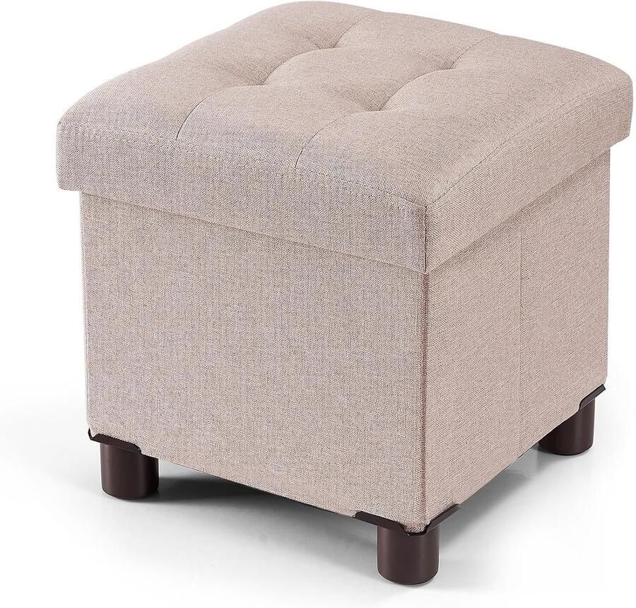 Kleine Ottomaanse opbergdoos Voetenbank met deksel 1 stuk Kaki Linnen