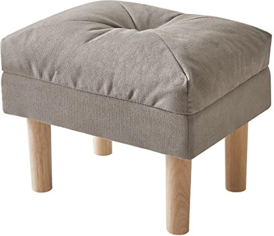 Kleine Ottomaanse Zitzak met Gecapitonneerde Zitting Voetsteun Lage Houten Kruk voor Slaapkamer en Woonkamer Grijs