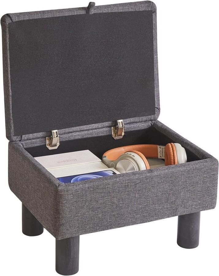 Kleine poef voetenbank met opslag in donkergrijs – Perfecte kruk voor woonkamer en slaapkamer