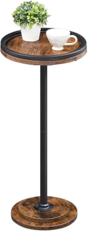 Kleine ronde bijzettafel drinktafel koffietafel martinitafel met voetstuk voor kleine ruimtes in de woonkamer slaapkamer bank rustiek bruin BF 168 BZ 01