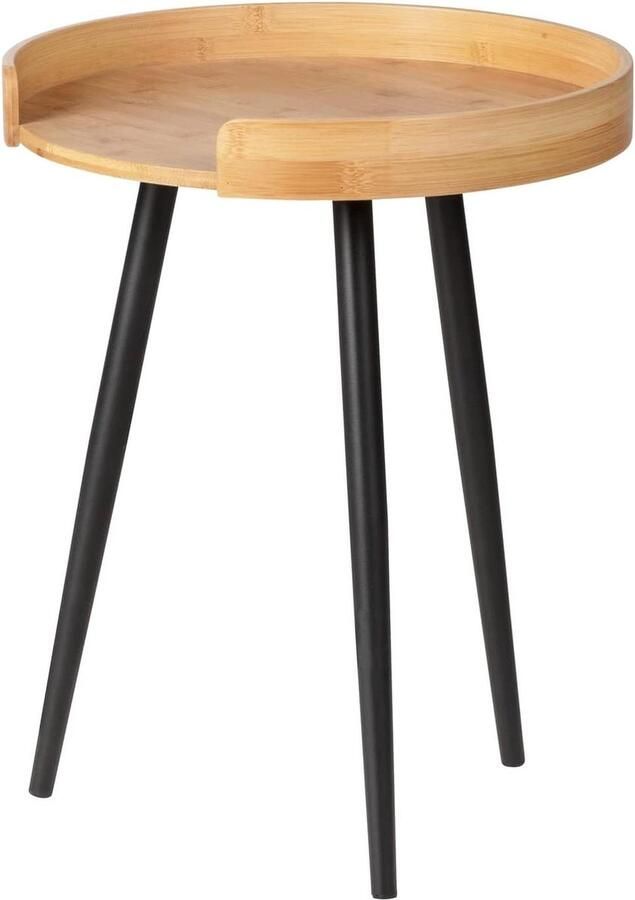 Kleine ronde bijzettafel van bamboe en metaal industrieel design Ø 40 x 50 cm matzwart naturel keuken hal woonkamer nachtkastje