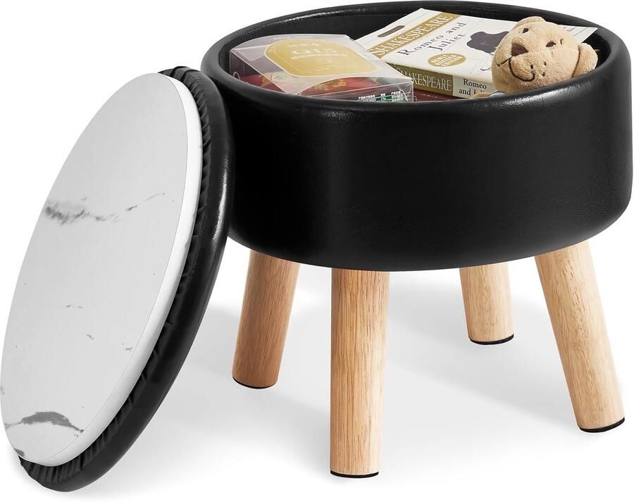 Kleine Ronde Voetenbank met Opbergruimte Comfortabele Ottomaanse Poef voor Woonkamer en Slaapkamer