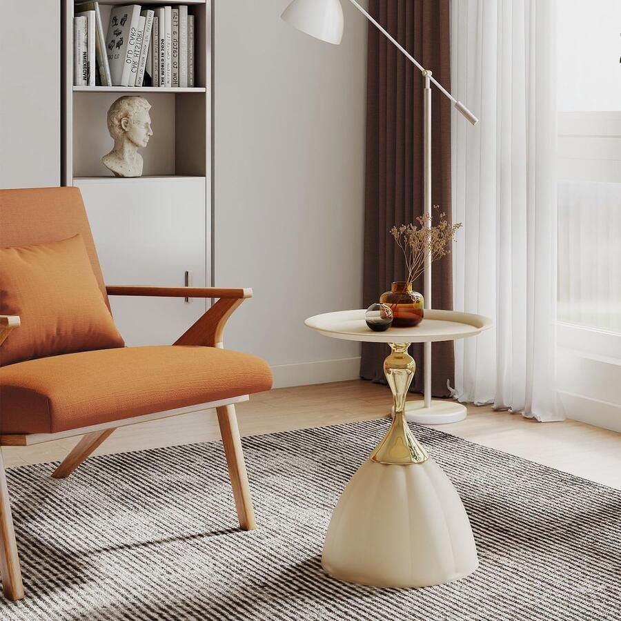 Kleine salontafel van metaal – Tuinbijzettafel 41 x 61 cm (B x H) in Beige en Goud