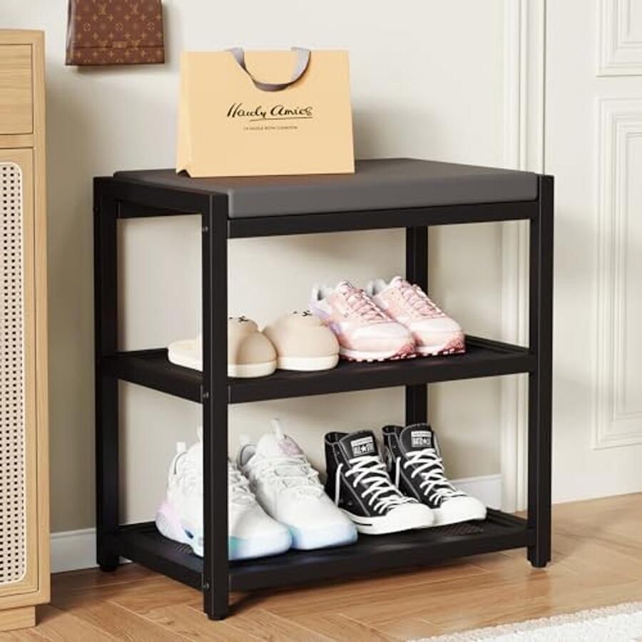 Kleine schoenenbank opbergbank voor entree met zitkussen Stabiele schoenenorganizer voor woonkamer en zitruimte