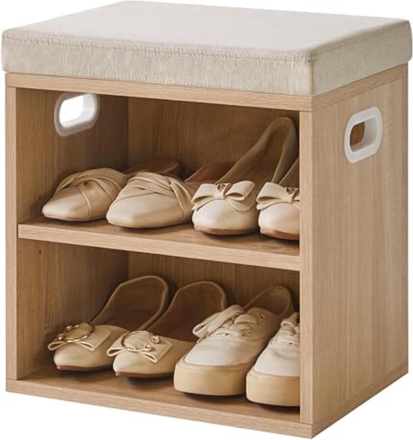 Kleine schoenenopbergbank met kussen 2-laags schoenenbank voor entree woonkamer en slaapkamer