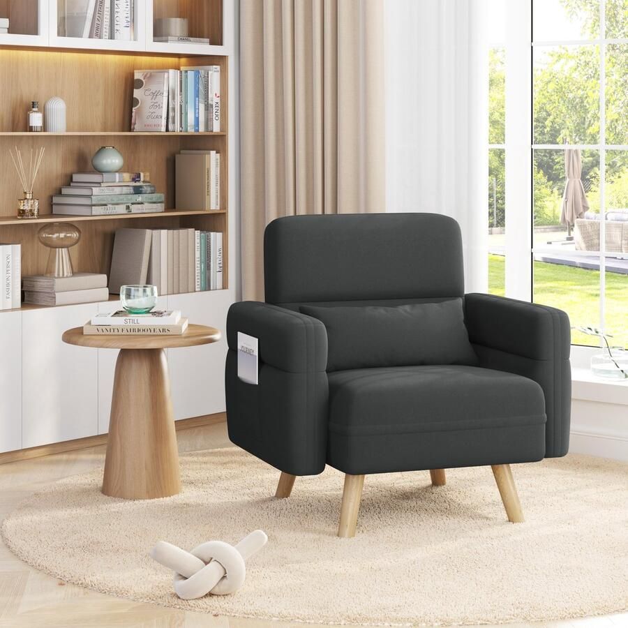 Kleine sofa mini gestoffeerde bank met lendenkussen Loveseat zitting 54 × 50 cm voor loft appartement speelkamer donkergrijs