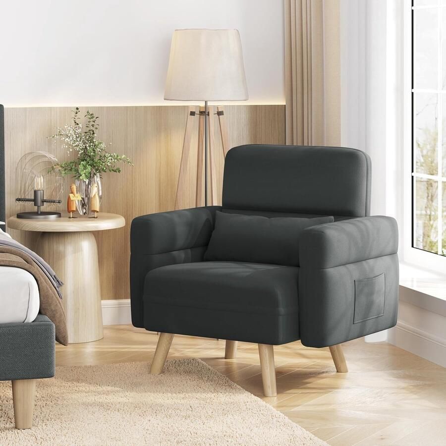 Kleine sofa mini gestoffeerde bank met lendenkussen Loveseat zitting 54 × 50 cm voor loft appartement speelkamer donkergrijs