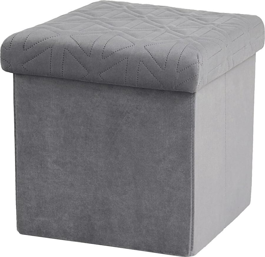 Grijze opvouwbare kleine kruk fluwelen opbergdoos met deksel speelgoedkist organizer opbergdozen statisch draagvermogen 120 kg 32 x 32 x 32 cm