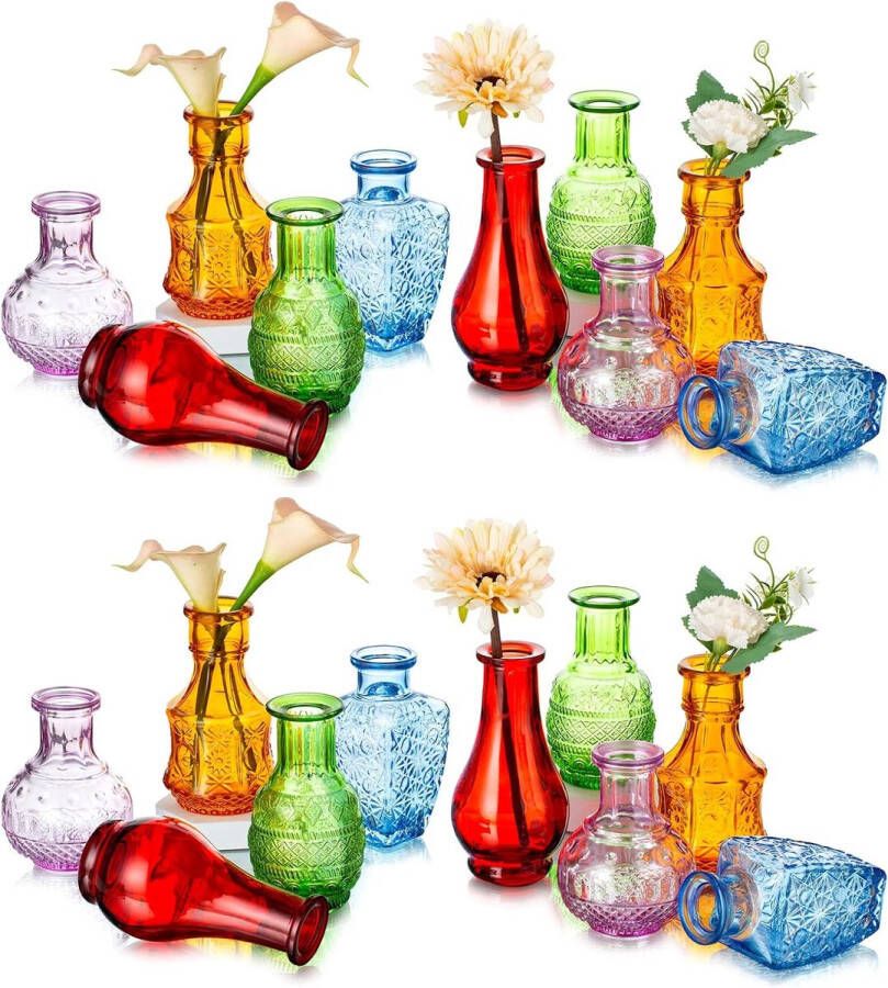 Kleine vintage glazen bloemenvaas: Mini Bud Sweet Erwten Vaas Set van 20 kristal gekleurd rustiek voor woonkamer eettafel bruiloft centrum binnen slaapkamer decoratie