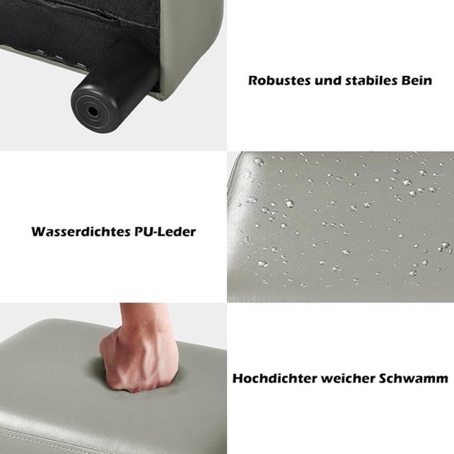 Kleine voetenbank kruk van PU rechthoekige kruk met gevoerde zitting voetenbankje voetenbank beklede kruk 40 x 30 x 24 cm (grijs)