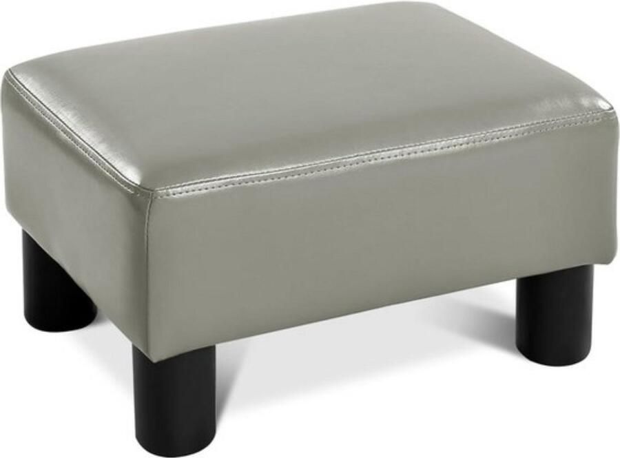 Kleine voetenbank kruk van PU rechthoekige kruk met gevoerde zitting voetenbankje voetenbank beklede kruk 40 x 30 x 24 cm (grijs)