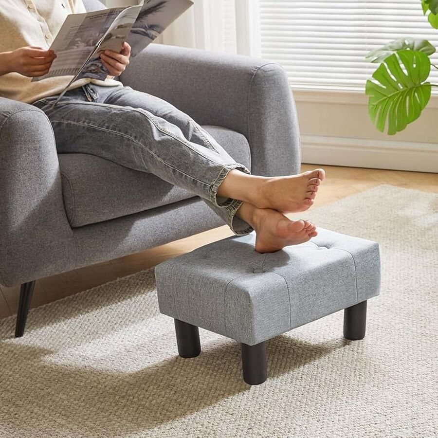 Kleine voetenbank Ottomaanse Grijs Blauw Linnen 40 × 30 cm