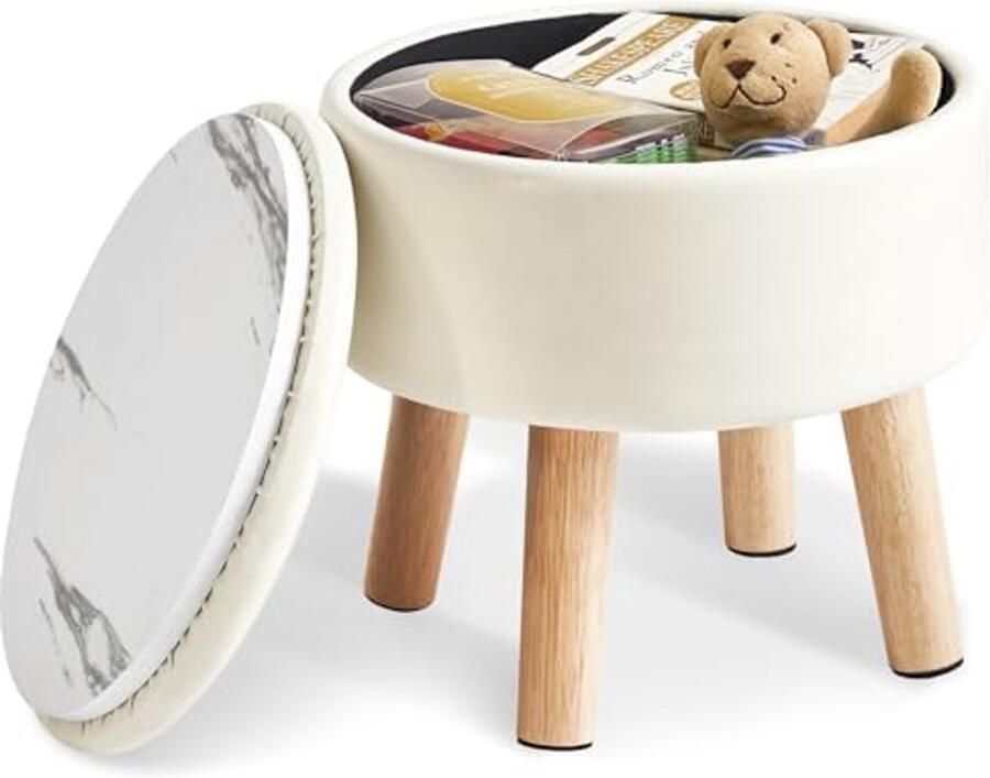 Kleine Voetenbank Ottomaanse met Opbergruimte Ronde Poef voor Woonkamer en Slaapkamer
