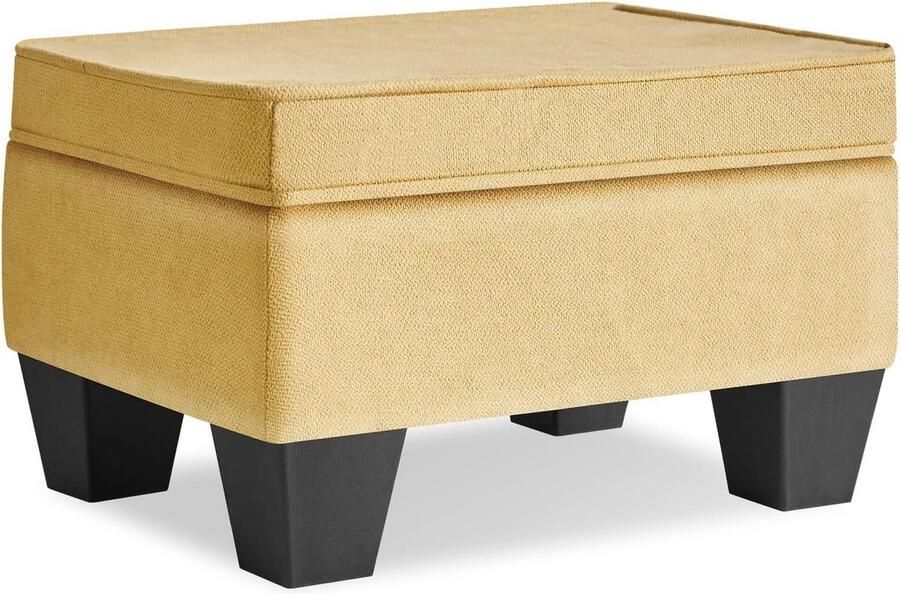 Kleine voetenbank Ottomaanse van 255 cm rechthoekig linnen gewatteerde zitting kunststof poten poef voor woonkamer en slaapkamer gember