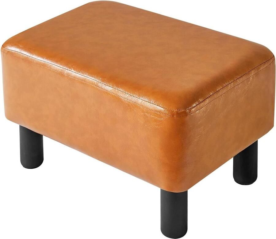 Kleine voetenbank 16.5 Moderne Ottomaanse voetsteun voor thuis Slaapkamer en woonkamer kruk met gewatteerde zitting Oranje PU lederen bekleding Pine houten benen RF-BD217