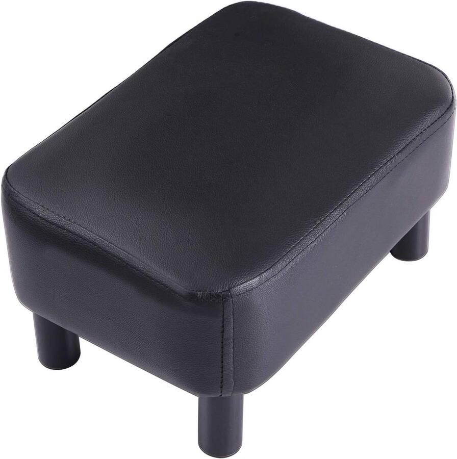 Kleine voetenbank PU-leer modern 1 stuk zwart dennenhout 42 cm