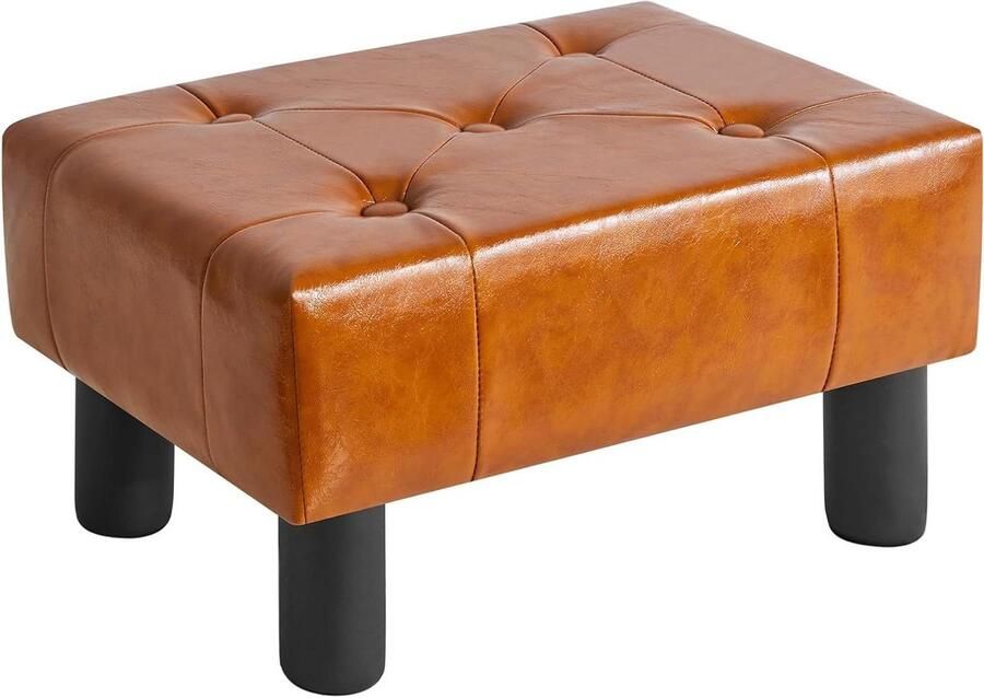 Kleine voetenbank van Faux Lederen Rechthoekige Voetsteun met Houten Benen Sofa Voetsteun Poef Bank Kruk Schoenen Wissel Kruk voor Woonkamer Entryway Office 40×30.5×22.5CM