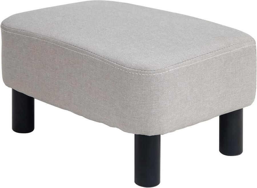 Kleine voetenbank van linnen stof poef Ottomaanse voetsteun modern voor in huis woonkamer slaapkamer rechthoekige kruk met gevoerde zitting dennenhouten poten 42 cm