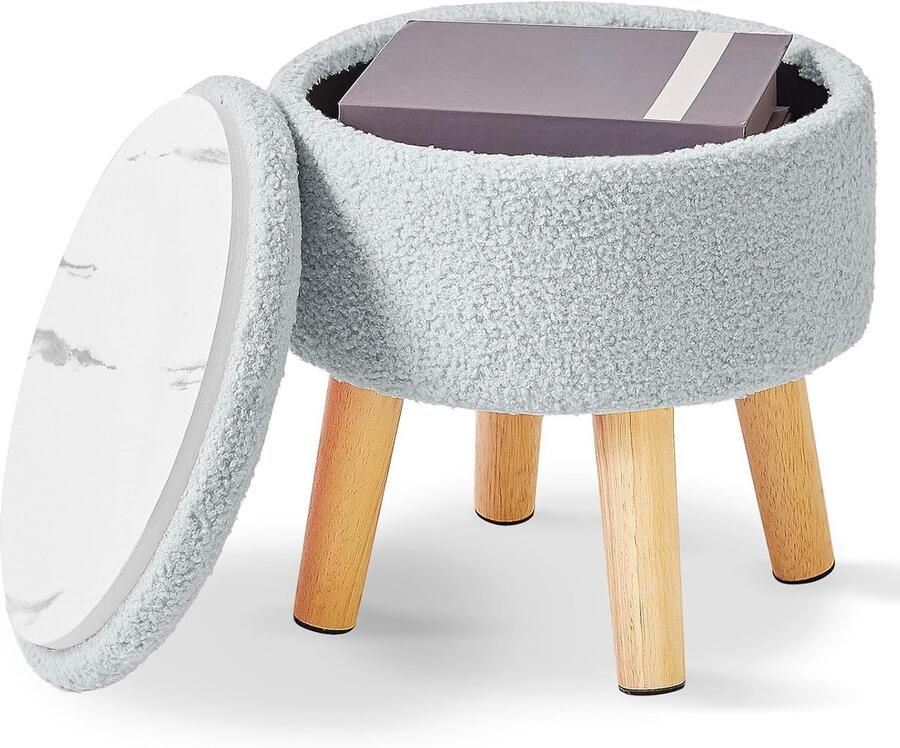 Kleine voetsteun met opslag Ottomaanse poef 1 stuk Blauw Teddy fluwelen