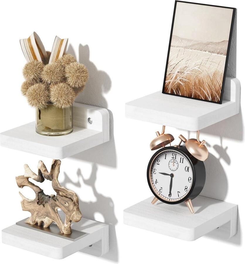 Kleine wandplank moderne decoratie set van 4 wit hout 10 cm