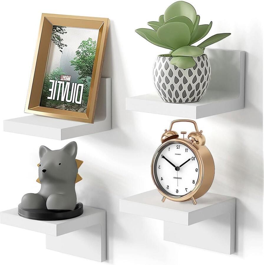 Kleine wandplank voor decoratie mini zwevende planken 4 stuks witte