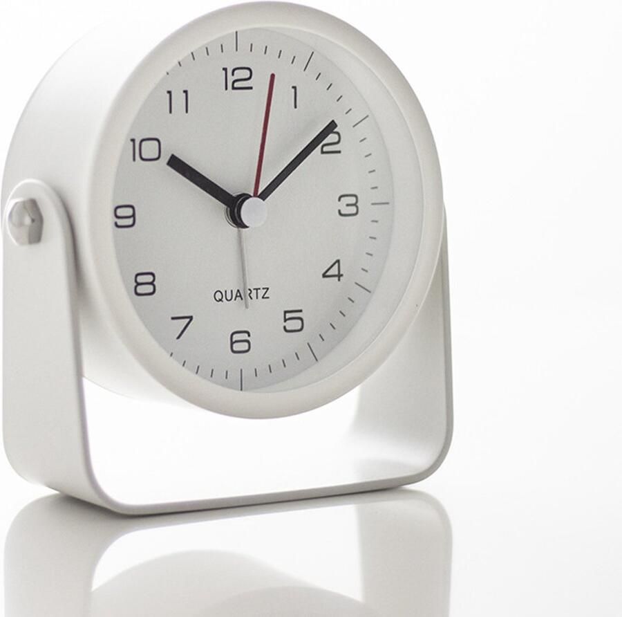 Kleine wekker met licht – Wekker digitale wekker Metalen tafelklok – Witte stille kwartsklok – Tafelklok met verstelbare bewegingshoek – Nachtkastje voor kinderen