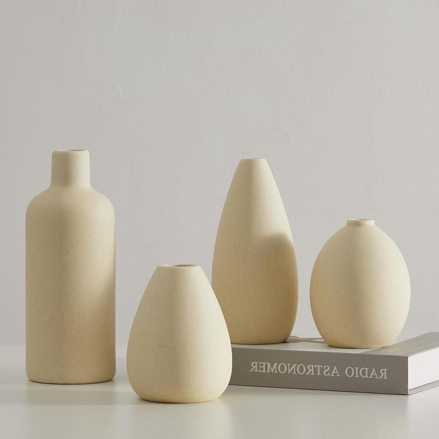 Kleine witte keramische vaas set unieke bloemenvazen moderne decoratieve vazen huisdecoratie tafel ingang beige