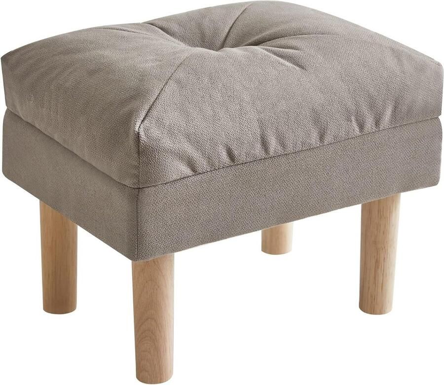 Kleine Zitzak Stoel Ottomaanse met Gecapitonneerde Zitting Spons Voetsteun Lage Houten Kruk Slaapkamer Woonkamer Entree Grijs 40 × 29 × 32 cm HBD023G